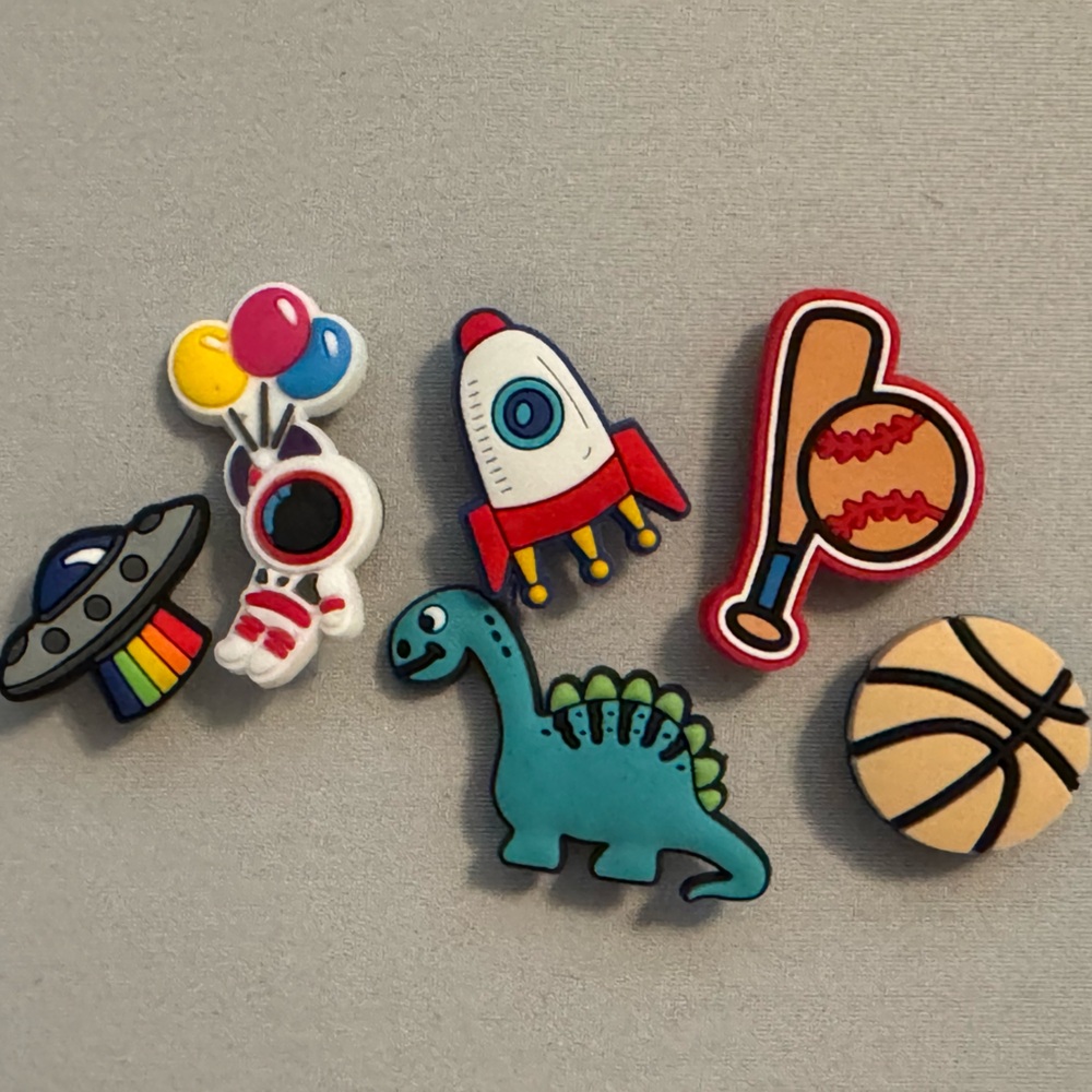 Kids Toy Shoe Charms - Multicolor Dino, Rocket, Sports & Space Set